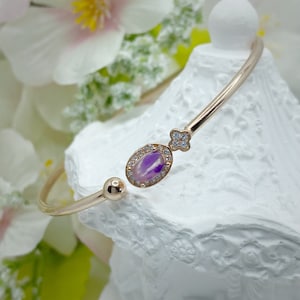 Genuine Natural Sugilite Bangle S925 Sterling Silver Rose Gold Finish