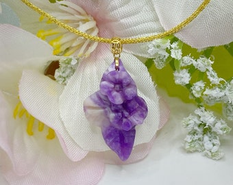 18K Solid Gold Real Sugilite Flower Pendant Nature Sugilite