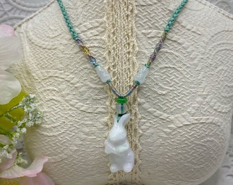 DIY Handmade Real Nature Jadeite Jade Jadeite  Rabbit Bunny Necklace