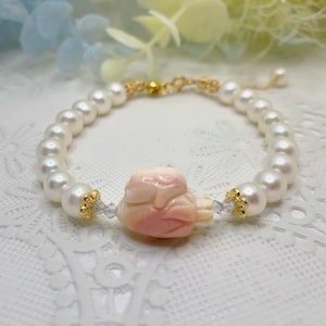 Queen Conch Shell Rabbits Bunny Freshwater Pearl Bracelet DIY Handmade
