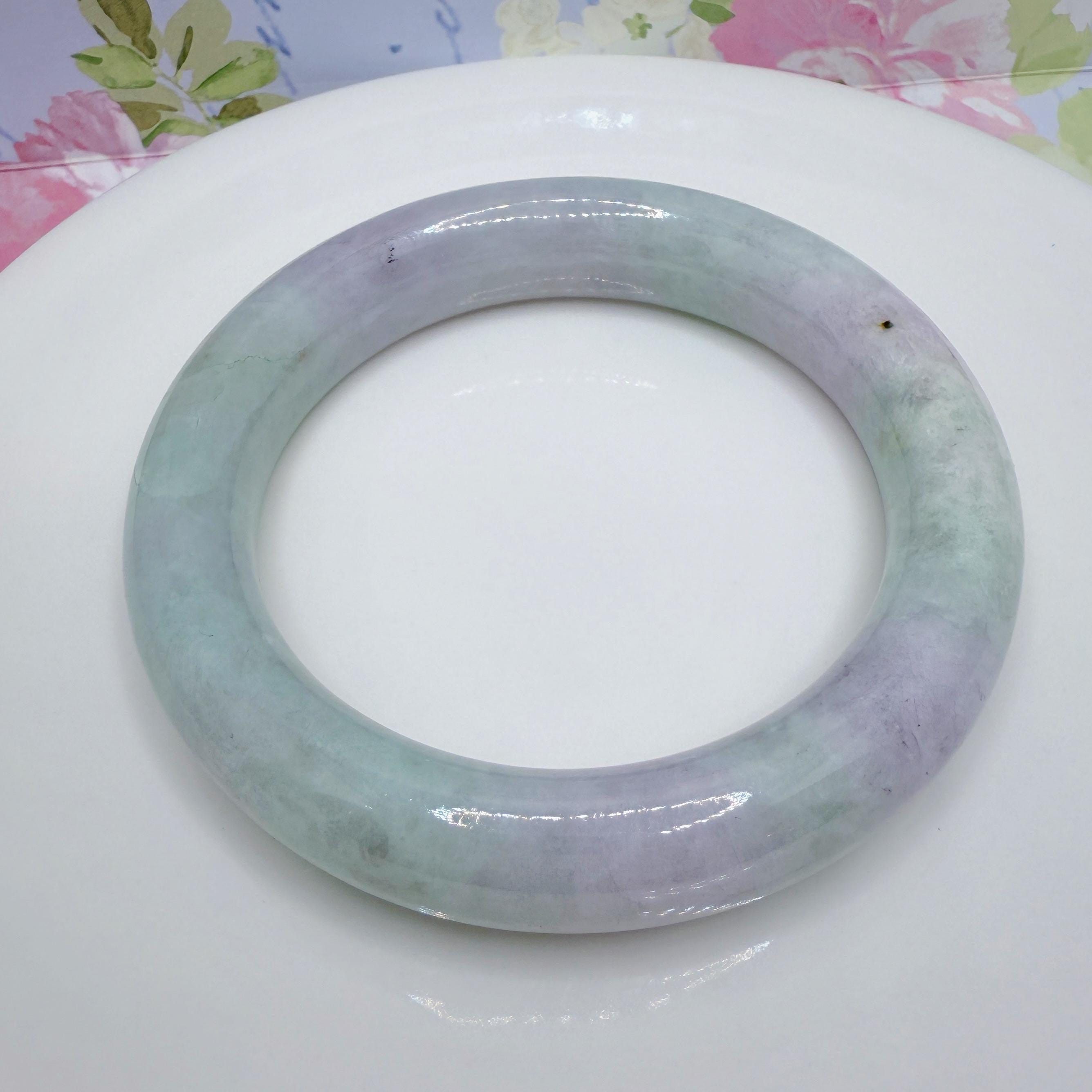 天然本翡翠 バングル 楕円型 ラベンダー＆グリーン グレードA天然ラベンダーグリーン翡翠バングル 52mm 認定タイプA 天然