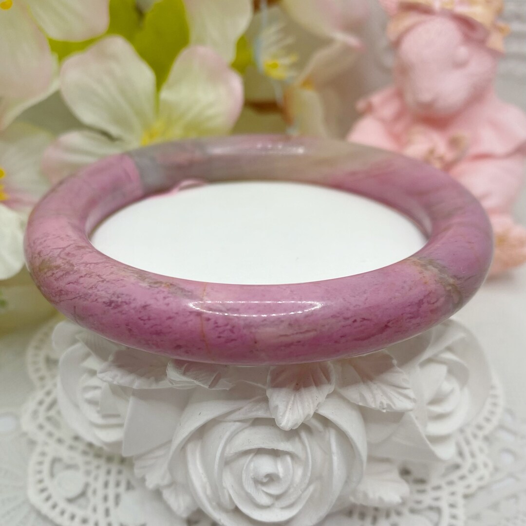 天然石 ロードナイト くり抜き バングル ブレスレット ピンク ロードナイトバングル：天然ピンクストーンブレスレット 56.7 mm