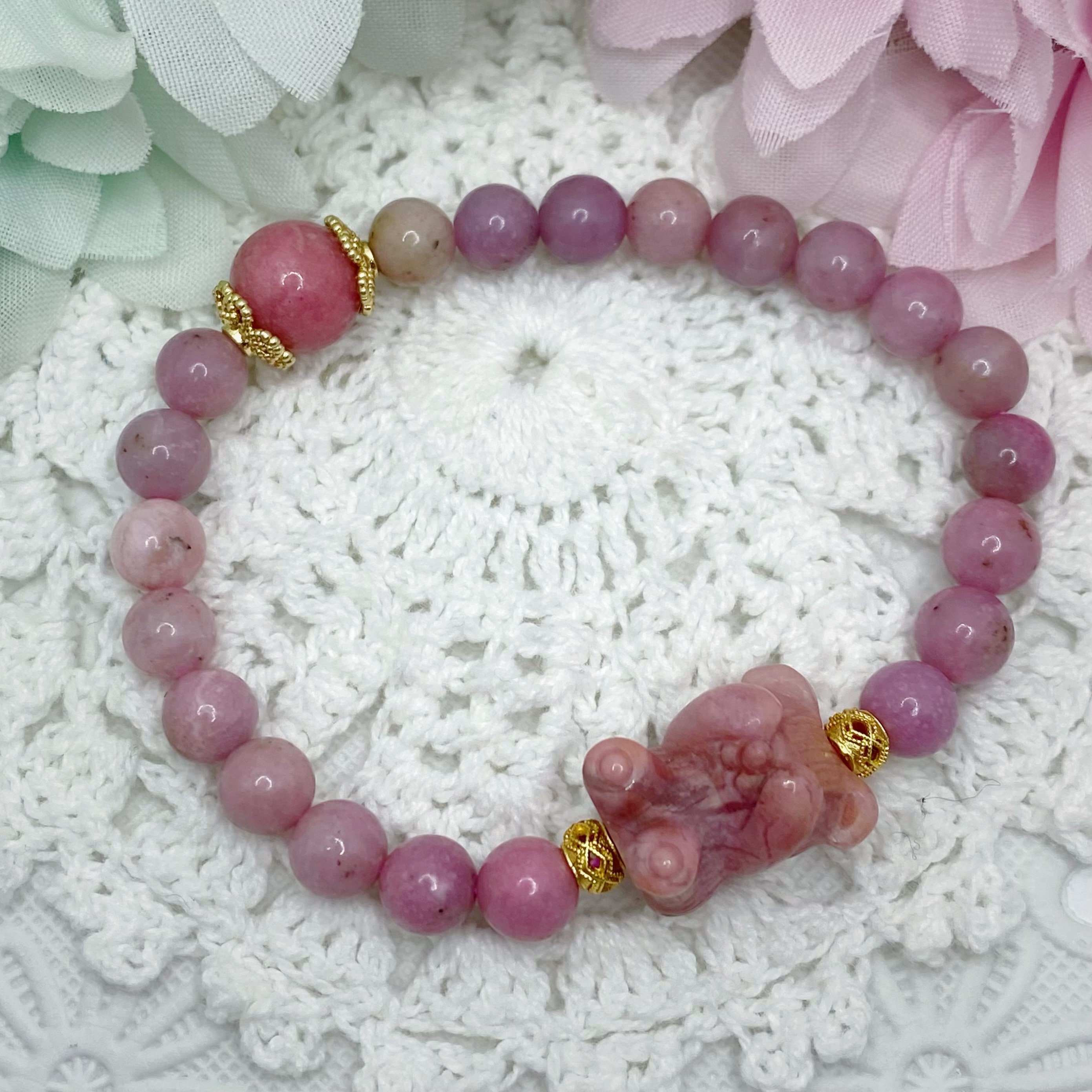 Nature Rhodonite Teddy Bear Bracelet Rhodonite DIY Handmade - Etsy