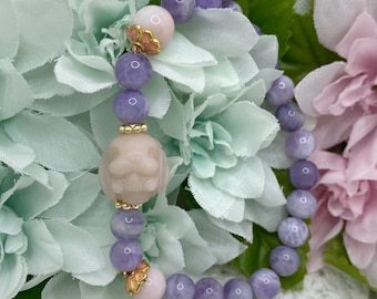 Nature Agate Rabbit Bunny Purple Chalcedony Bracelet