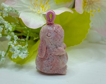 Nature Fossilized Coral Rabbit Bunny Pendant
