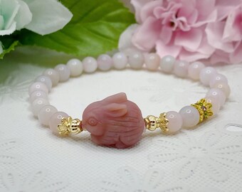 Pulsera de conejo de ágata natural, chapada en oro de 14 quilates, regalo de joyería de piedras preciosas de conejo para ella, 15 cm