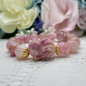 Naturlig Rhodonit Nio-svansad Räv Armband Handgjort Judiskt Läkande Sten Kitsune Amulett Gåva
