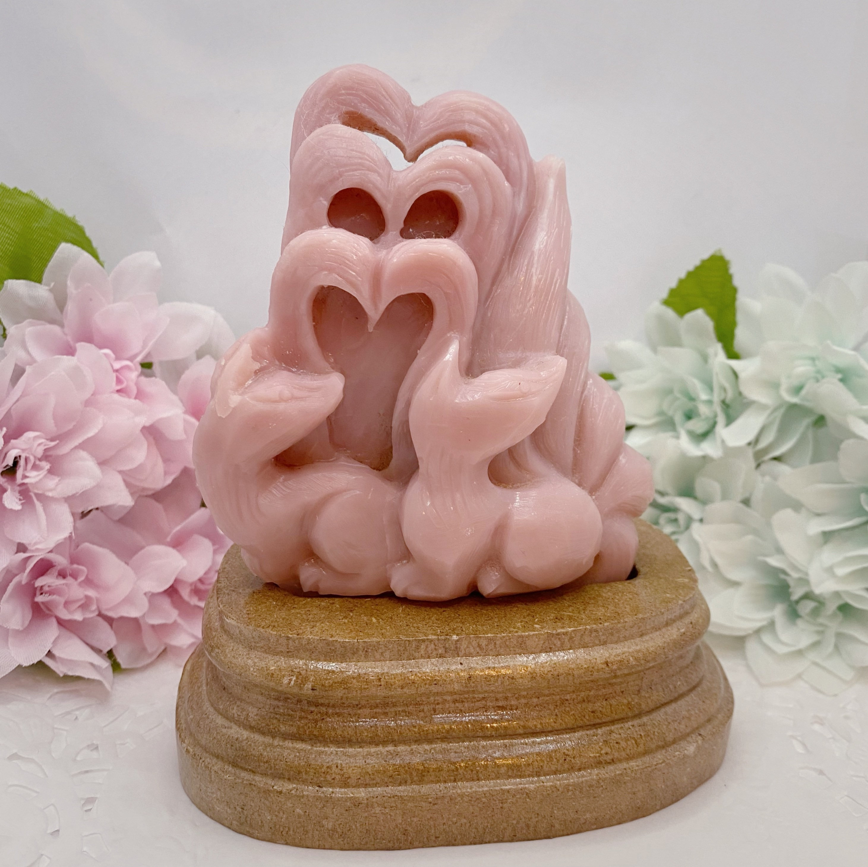 Natural Pink Opal Nine Tailed Fox Carving Hand Carved Kitsune