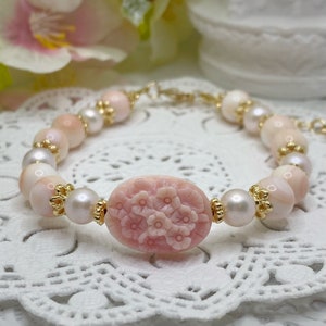 Queen Conch Shell Floral Pearl Bracelet Queen Conch Shell DIY Handmade