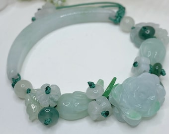 Nature Real Jade Rabbit Bunby Floral DIY Bracelet DIY Handmade