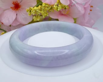 グレードA天然ラベンダーグリーン翡翠バングル 52mm 認定タイプA 天然