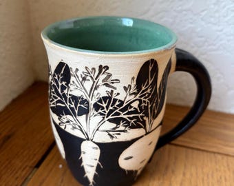 Hand Thrown Root Vegetable Mug, Black & White