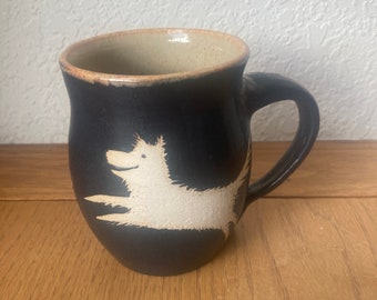 black and white dog belly mug, 16 oz.mug, hand thrown mug, dog lover's mug, tea mug, coffee mug