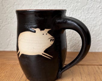 Piglets belly mug, hand thrown, hand decorated, 16 oz