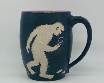 big foot, barrel mug, large coffee mug, hand thrown mug, hand decorated mug