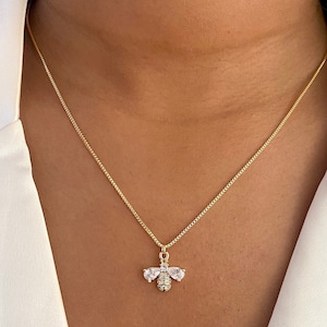 collier plaqué or avec pendentif abeille / fine chaîne serpent dorée avec pendentif animal / collier long / cadeau pour petite amie