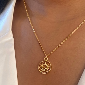Gold-plated necklace with sun pendant / Boho / Gold necklace with sun pendant / fine, gold-plated sun necklace / gift for girlfriend