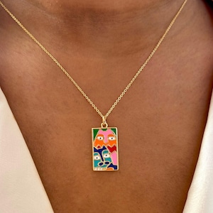 collana placcata in oro con ciondolo gatto colorato / collana in oro con ciondolo arte astratta / collana in oro con ciondolo animale / regalo