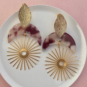 große Acetat Ohrringe Sonnen Anhänger / Statement Schmuck /  Sonne Mond Ohrstecker Boho / gold Sonne Stern / Schmuck Geschenk für Freundin