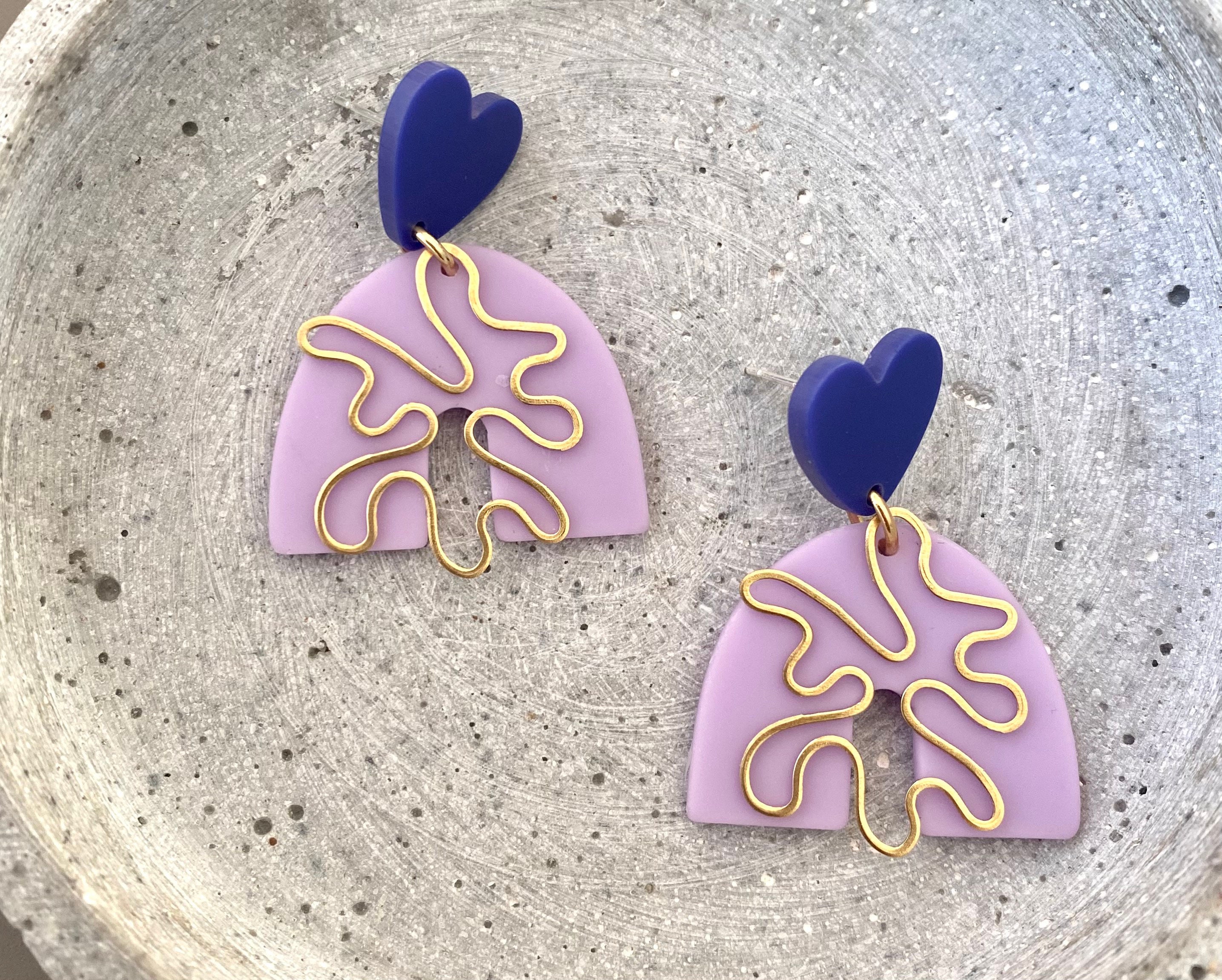 Orecchini Lunghi A Goccia In Acrilico Viola E Blu: I Colori Della Moda Per Il Tuo Look - 3