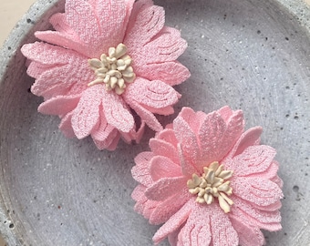 rosa Blumen Haarspangen für Kinder / kleine weiche Haarclips / Haar Accessoire für Mädchen Baby / Stoff überzogene Haarspangen / Geschenk