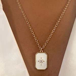 long, gold-plated necklace with zirconia star pendant / chain with large pendant / North Star Sun Pendant / Boho Gold Jewelry / Gift