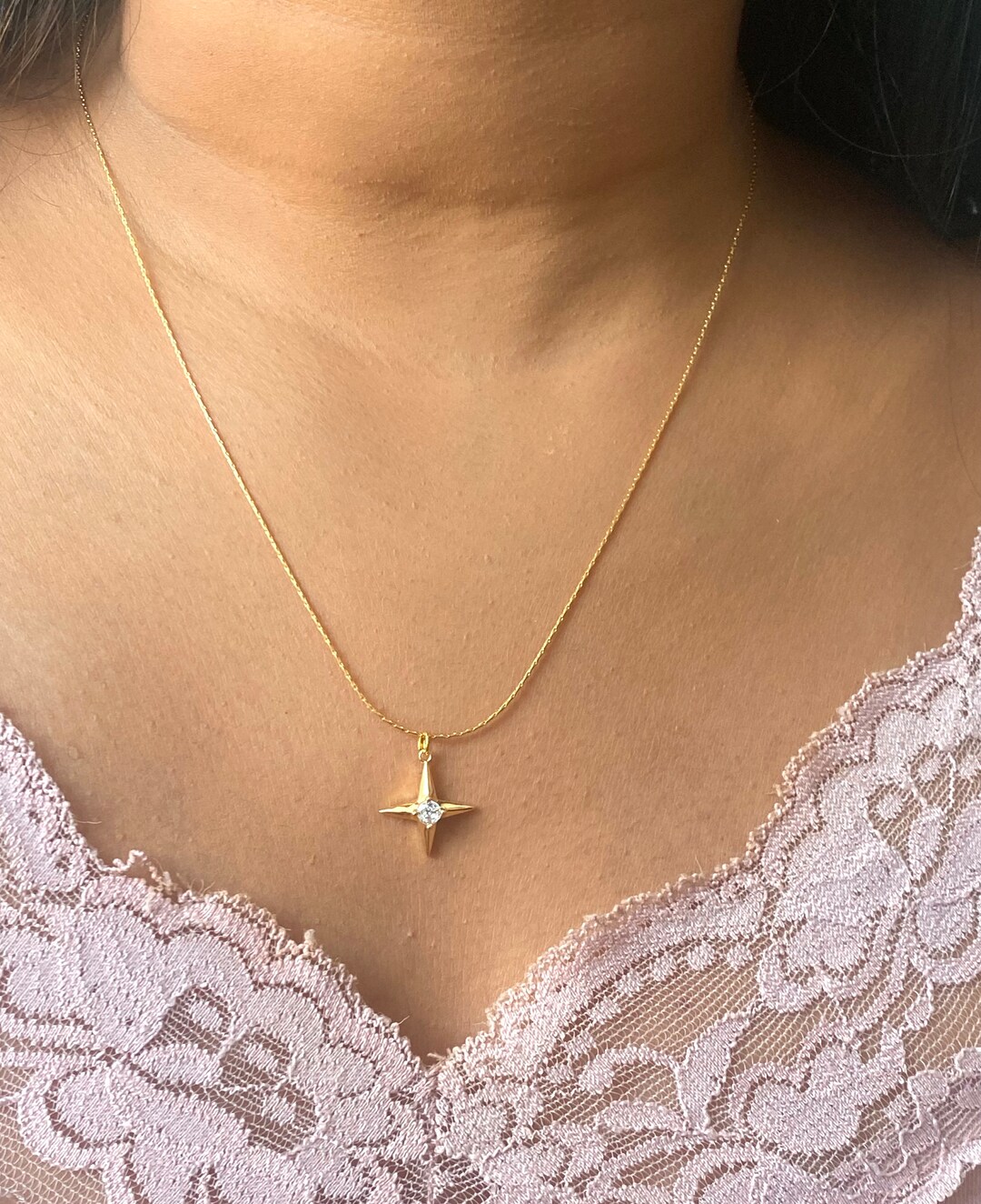ネックレス・ペンダント ROMANTINUER SN101 NECKLACE Italian 14kt Yellow Gold North Star Necklace. 16