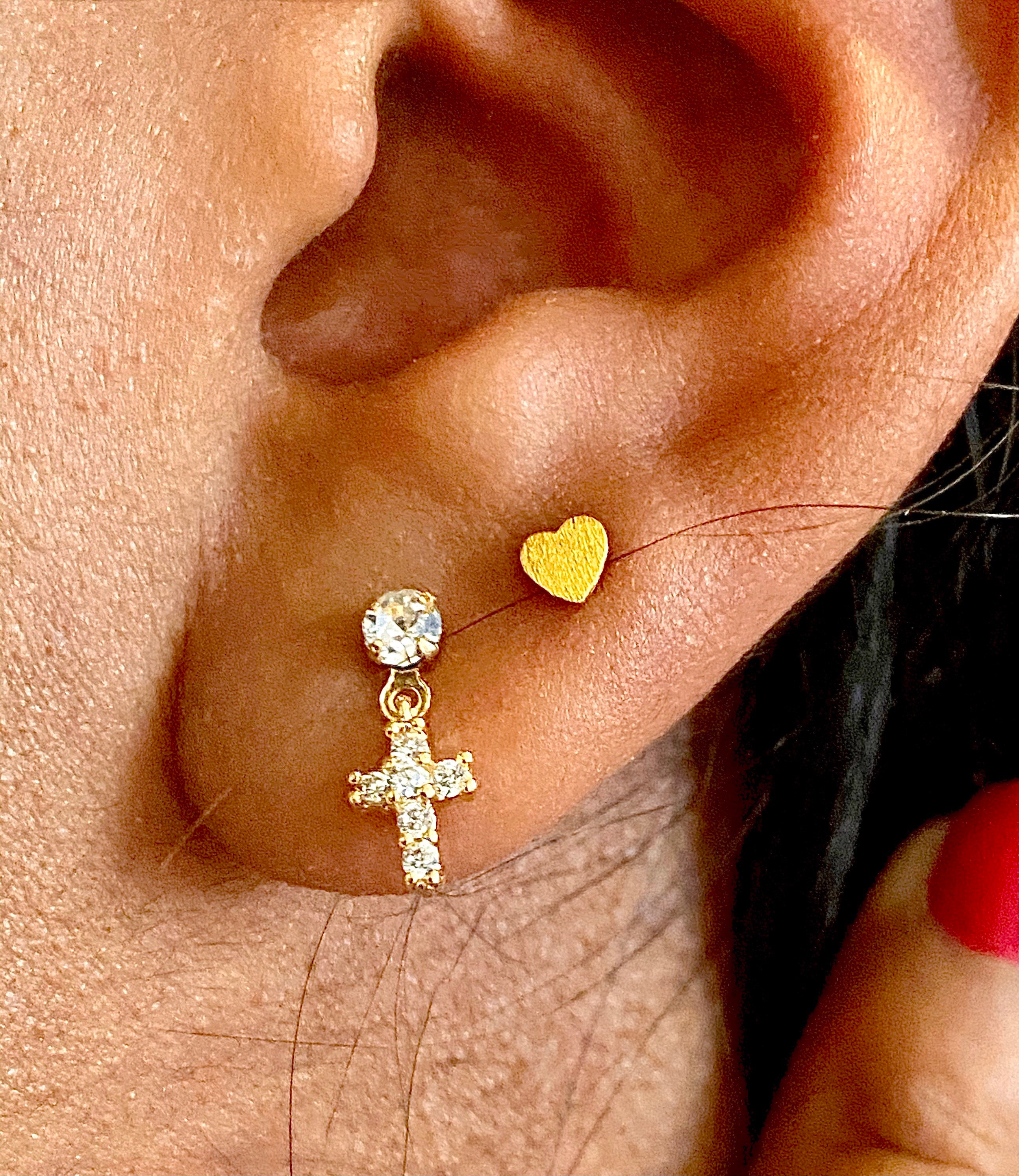 Earring With Cross Pendant / Gold-plated Earrings / Clear