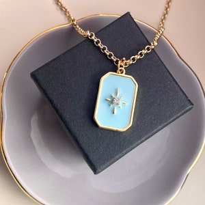 gold-plated necklace / large star pendant / zirconia crystal stone / boho jewelry / long chain star pendant / gift for girlfriend