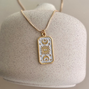gold-plated necklace with moon and stars pendant / golden snake chain with zirconia stone pendant / gold necklace / gift girlfriend