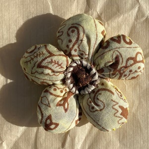 Handmade Yellow and Brown Vintage Bandana Flower with Brown Bandana Center
