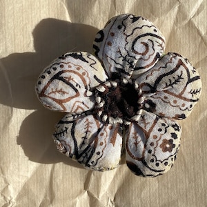 Handmade Bleached White Flower with Bleached Black Bandana Center