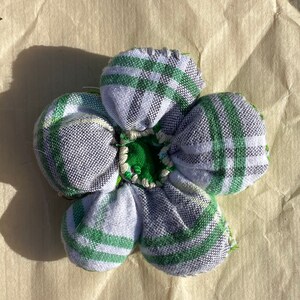 Handmade Gray & Kelly Green Flannel Bandana Flower with Green Bandana Center