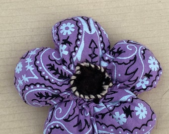 Handmade Vintage Lavender Bandana Flower with Black Bandana Center