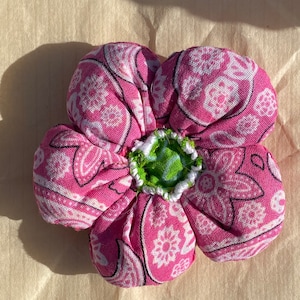 Handmade Vintage Pink Bandana Flower with Green Bandana Center