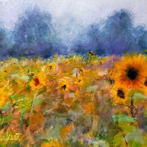 Sunflower Field, 6 x 8, Landscape, Original Oil Painting