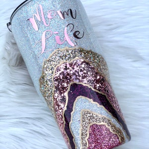 Rose Gold Geode Tumbler, Glitter Geode Tumbler, Graduation gift for girl, geologist gift, Agate tumbler, Custom Coffee Mug, Opal glitter mug