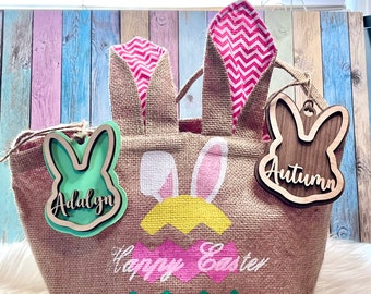 Easter basket tag, Personalized Easter name tag, Basket name tag, Custom Wooden tag, Easter basket stuffer for kids