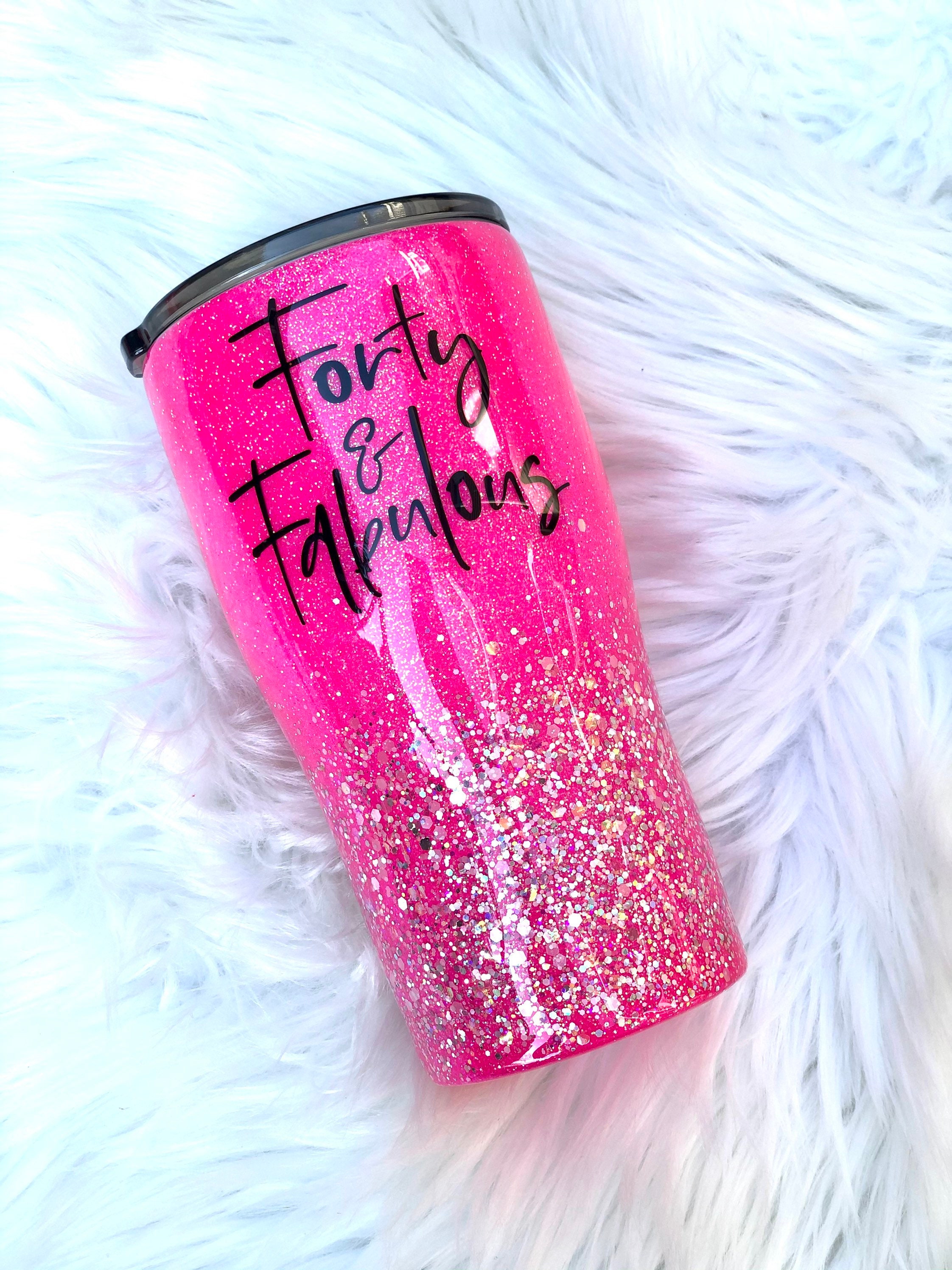 Custom Glitter Tumbler Hot Pink Mug Neon Pink and Silver Etsy