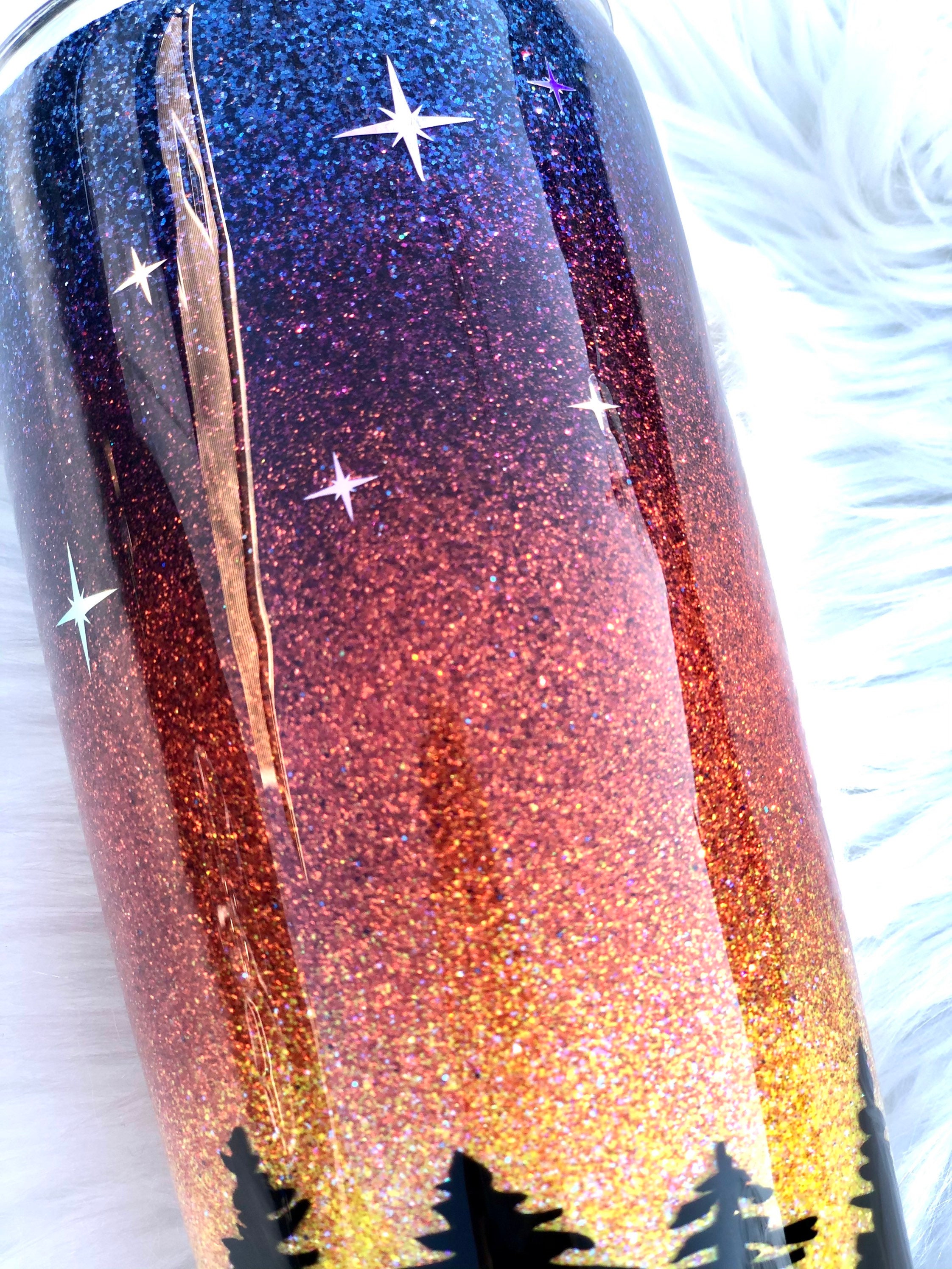 Mountain Sunset Tumbler Glitter Tumbler Mountain Scene Cup Etsy Canada