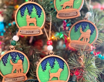 Custom dog ornament, Dog breed ornament, Wood layered pet ornament, Dog mom gift, Personalized pet ornament