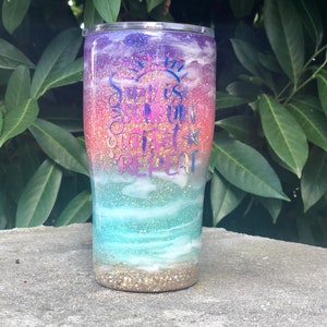 Beach Tumbler, Custom Glitter Tumbler, Vacation Gifts, Tropical Mugs, Summer tumbler, Ocean art, Colorful sunset mug, Bridal party gift