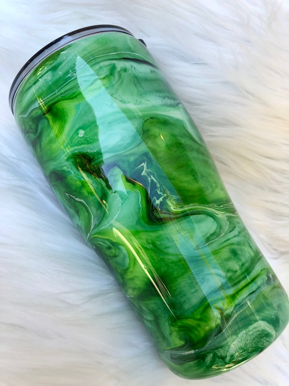 Green Ink Swirl Tumbler, Green Epoxy Tumbler, Green Travel Mug, Gifts for  Men 