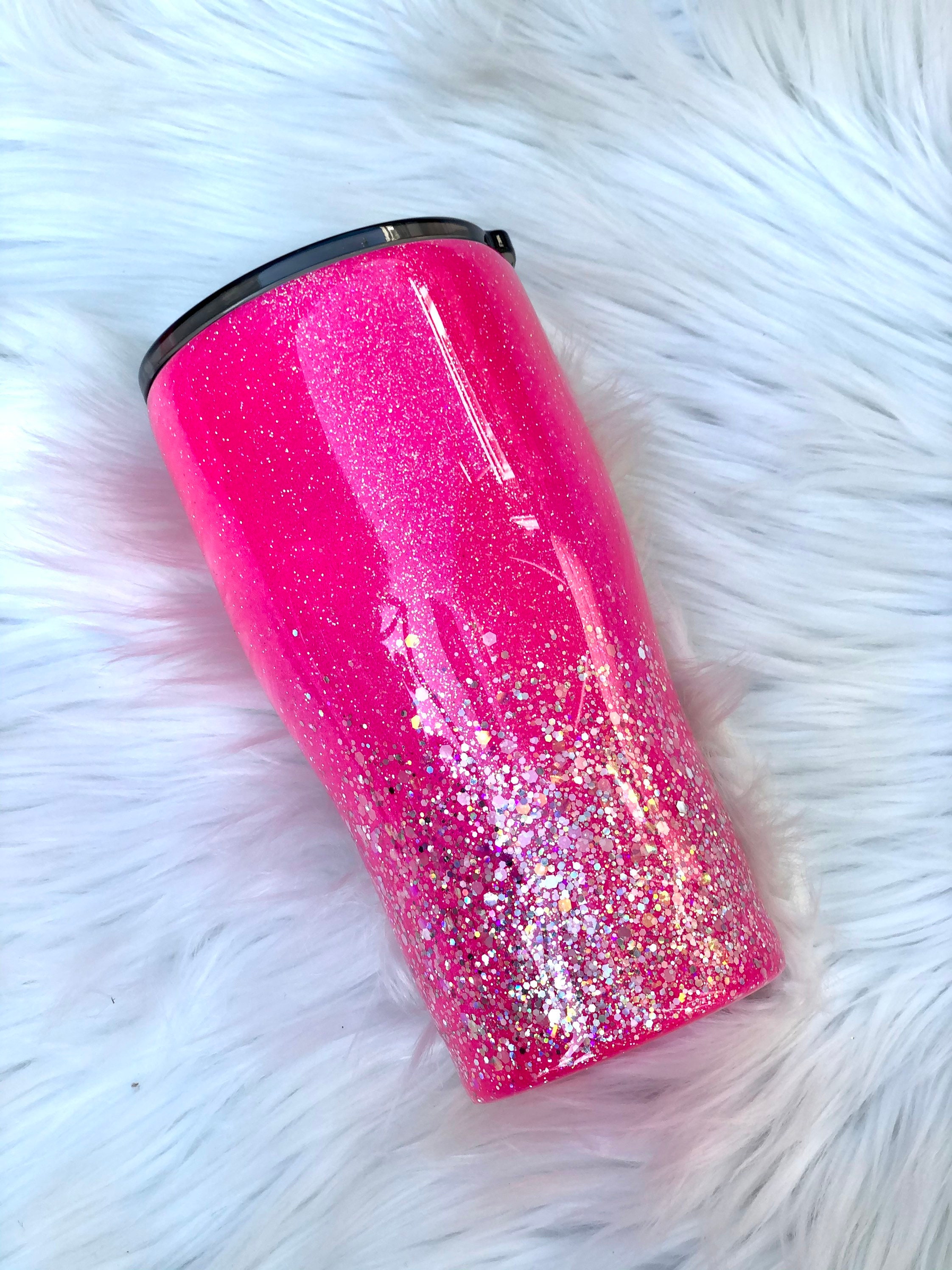 Custom Glitter Tumbler Hot Pink Mug Neon Pink and Silver Etsy