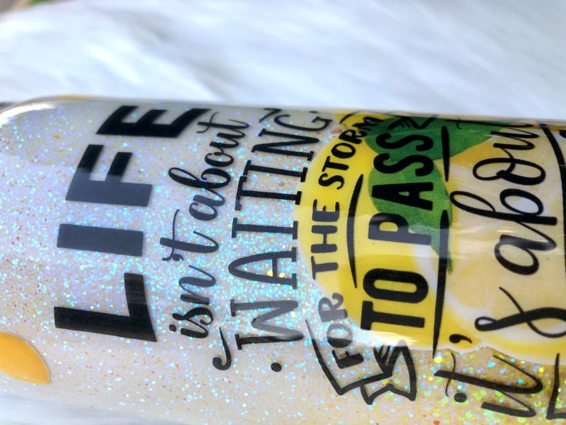 Inspirational Quote Gifts Custom travel mug Tumbler with Lemons Personalized tumbler Lemon Yellow Glitter Tumbler