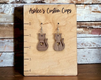 Cat earrings, gift for cat lady, simple cat dangle earrings, cat jewelry for her, heart cat earring