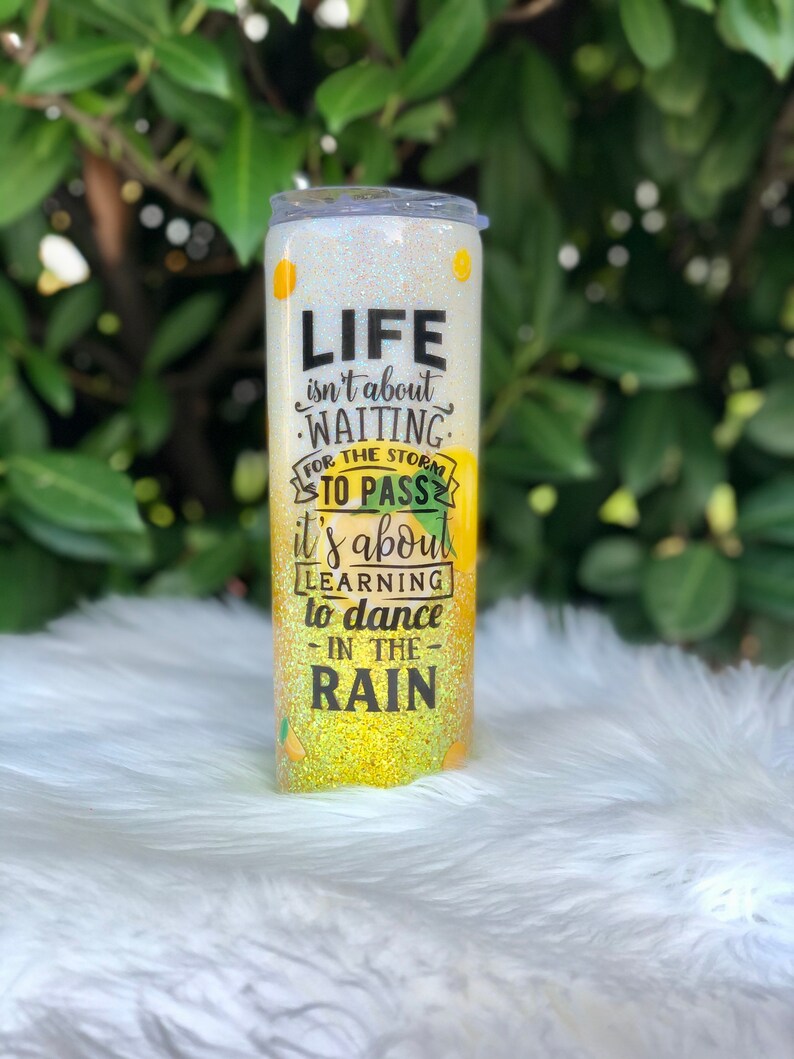 Inspirational Quote Gifts Custom travel mug Tumbler with Lemons Personalized tumbler Lemon Yellow Glitter Tumbler
