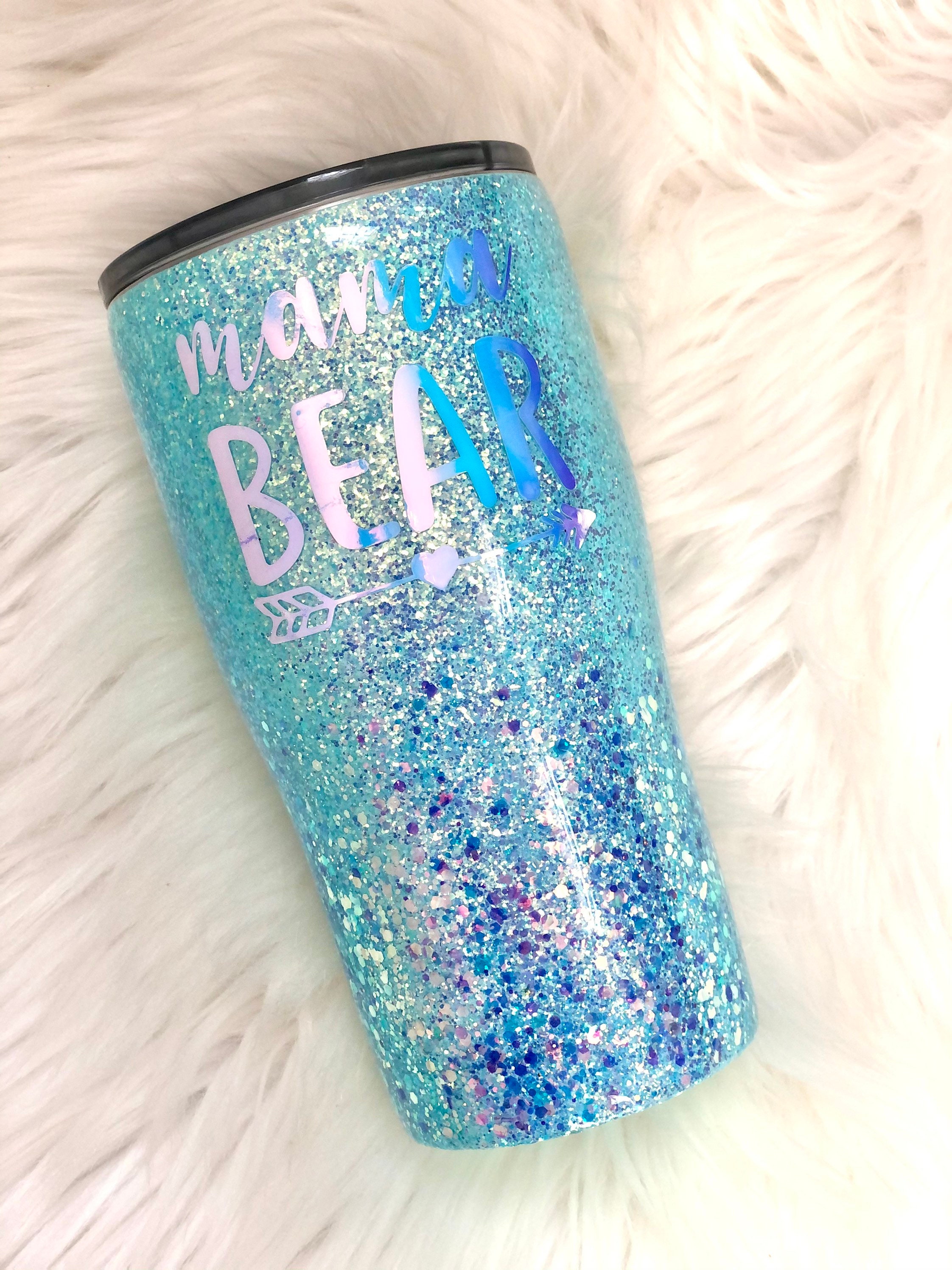 Blue Glitter Mama Bear tumbler stainless steel 30oz New Made to order