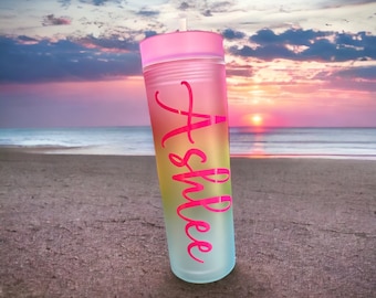 Personalized acrylic tumbler with straw, Briday party gift, Tumbler with name, Rainbow personalized tumbler, Personalized party favor,
