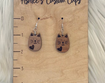 Cat earrings, gift for cat lady, simple cat dangle earrings, cat jewelry for her, heart cat earring